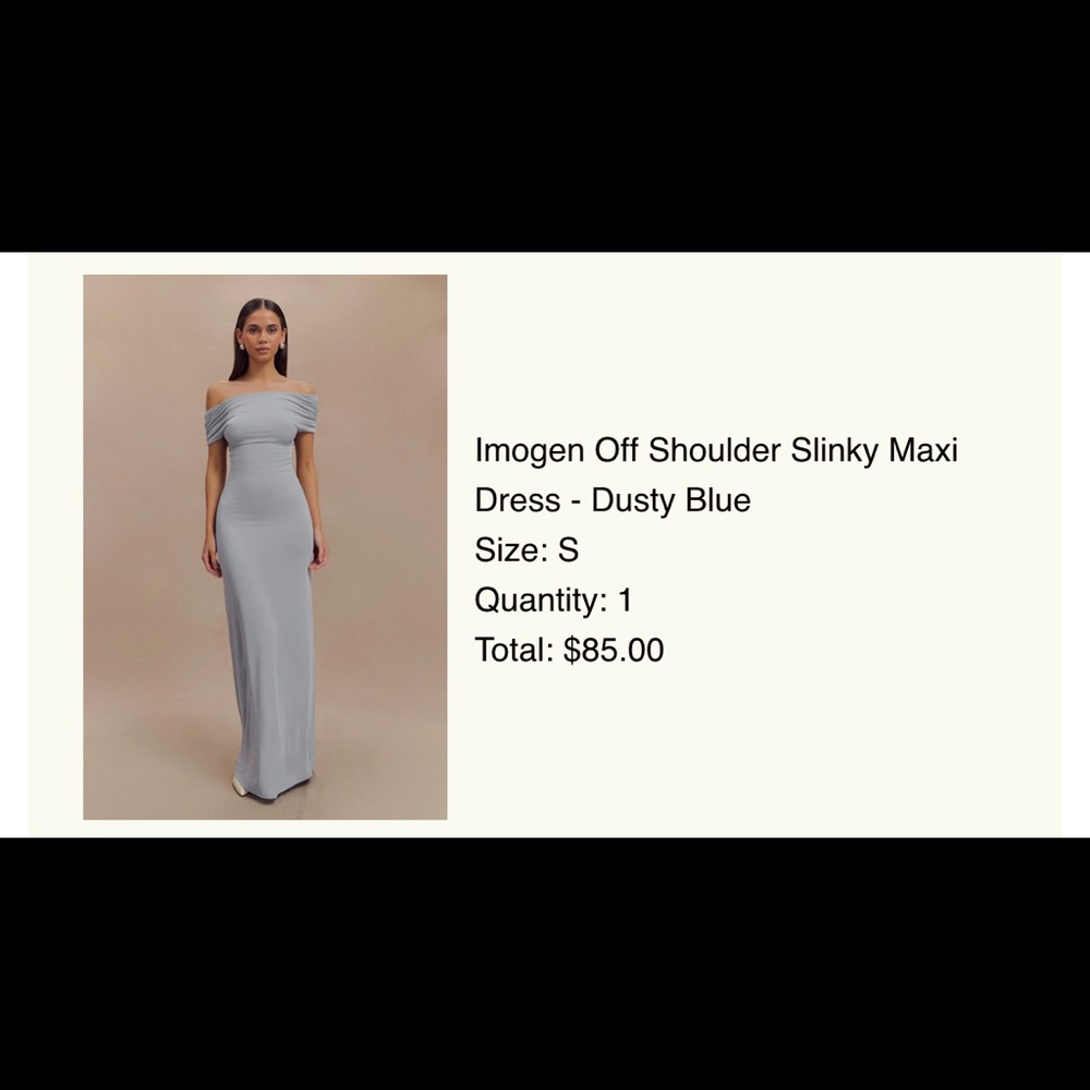 Meshki imogen off the shoulder dress dusty blue